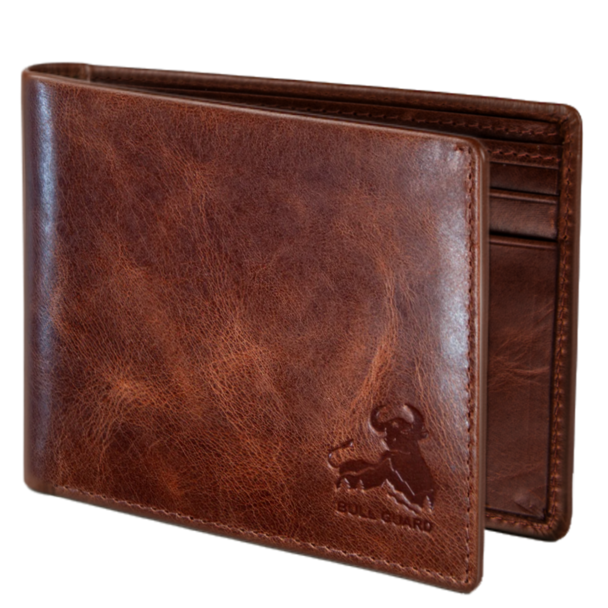 Slotted Round Nuts BULL GUARD Slim RFID Blocking Leather Wallet - Bifold  With AirTag Holder For Men Crazy Horse Leather Wallet
