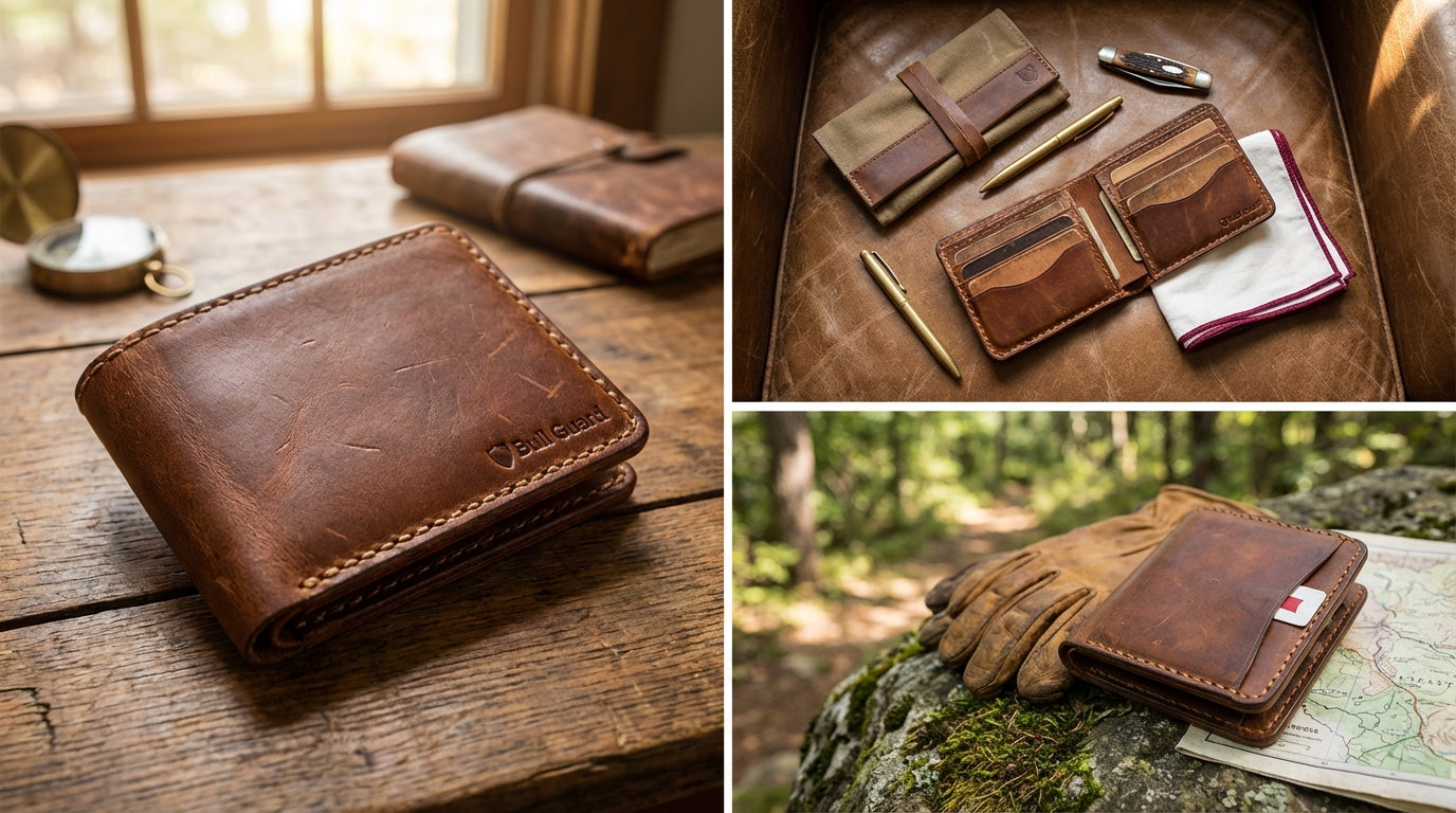 leather vs PU trifold RFID blocking front pocket wallet for men durable modern design which is better