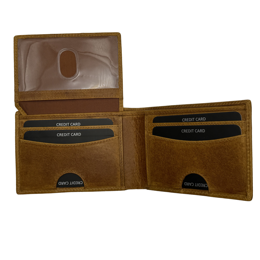 Expedition Series: Bifold Leather Wallet for Men RFID Flip-Up ID - legacy outback tan