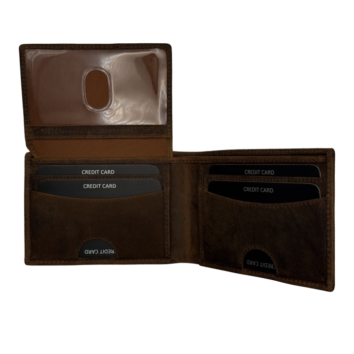 Expedition Series: Bifold Leather Wallet for Men RFID Flip-Up ID - heritage crazy horse