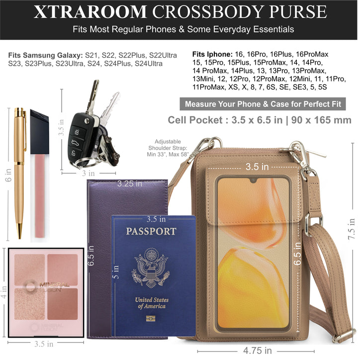 XtraRoom Crossbody Wallet Purse in Soft Grey Whisper Frappe