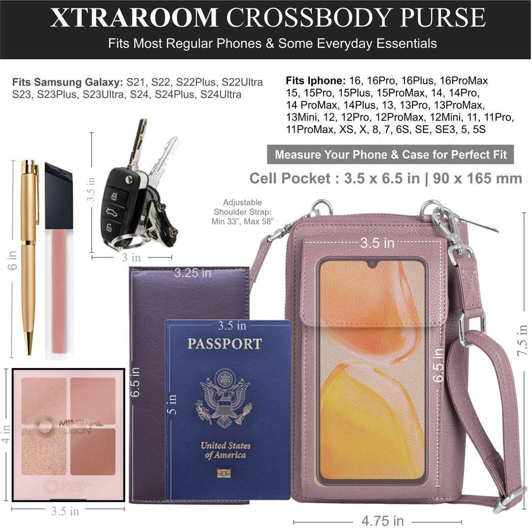 XtraRoom Crossbody Wallet Purse in Nude Pink Velvet Latte