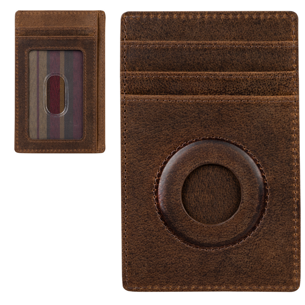 Bull Guard Slim Bifold Leather Wallet With AirTag Pocket - Wild Mustang Brown, Minimalist Card Holder For Men