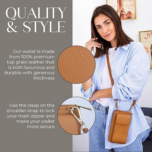 Crossbody Leather Wallet Phone Purse Anti Theft and RFID Blocking