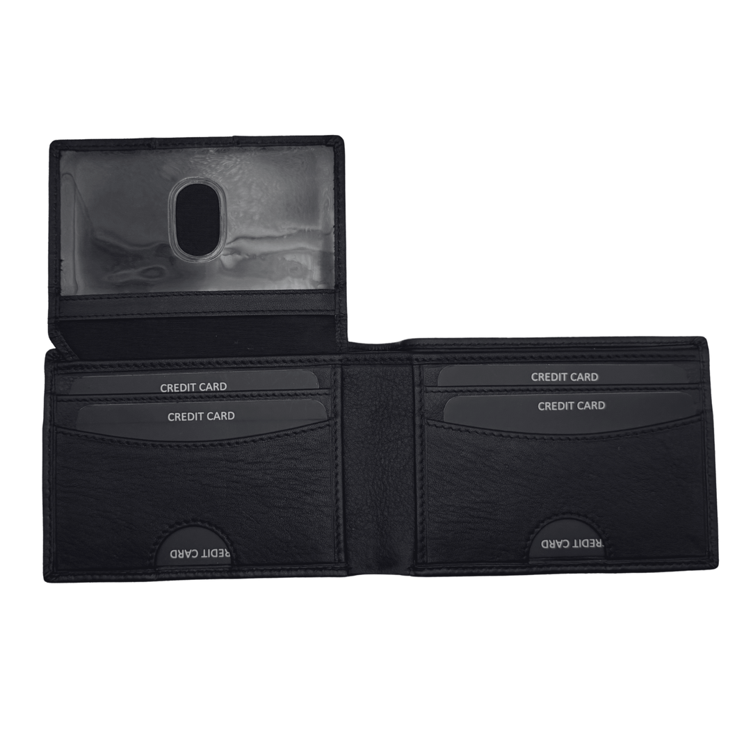 Expedition Series: Bifold Leather Wallet for Men RFID Flip-Up ID - midnight expedition nappa