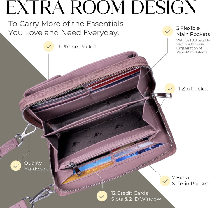 XtraRoom Crossbody Wallet Purse in Nude Pink Velvet Latte