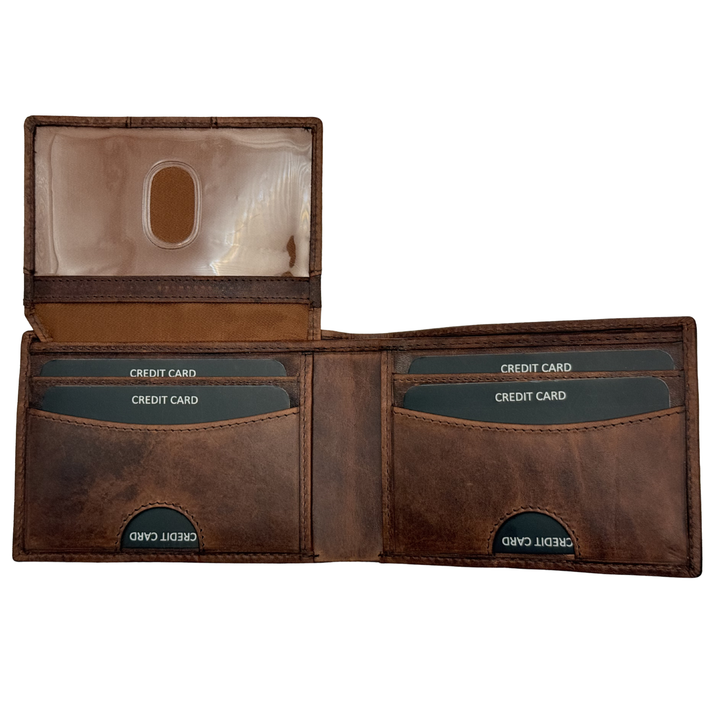 Expedition Series: Bifold Leather Wallet for Men RFID Flip-Up ID - burgundy reserve
