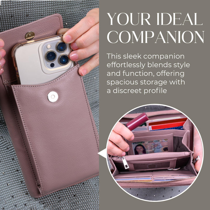 XtraRoom Crossbody Wallet Purse in Nude Pink Velvet Latte