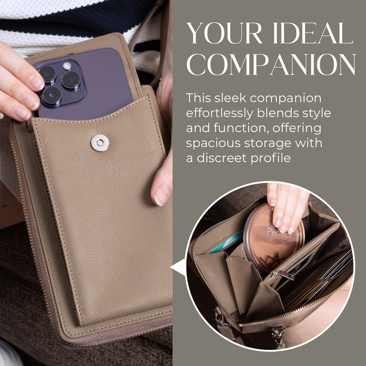 XtraRoom Crossbody Wallet Purse in Soft Grey Whisper Frappe