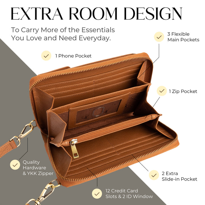 XtraRoom Crossbody Wallet Purse in Rich Mocha Brown