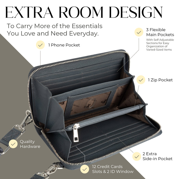 XtraRoom Crossbody Wallet Purse in Mystical Grey Dragon Delight