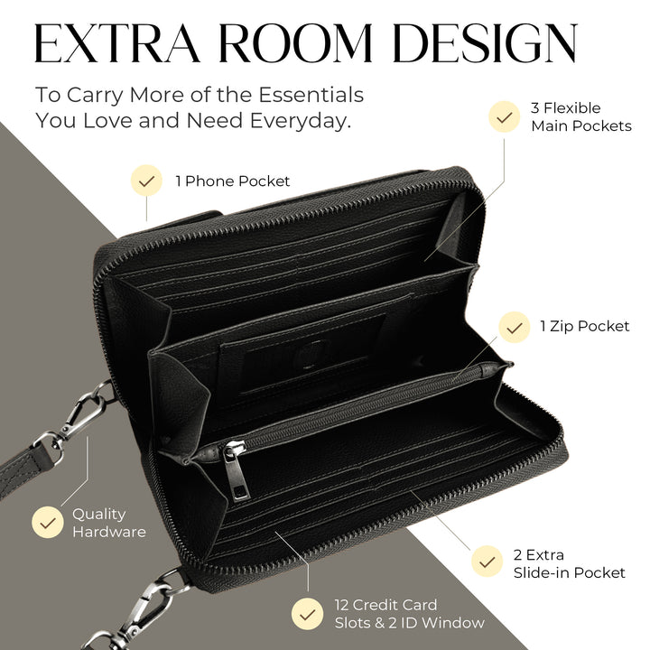 XtraRoom Crossbody Wallet Purse in Black Diamond Espresso