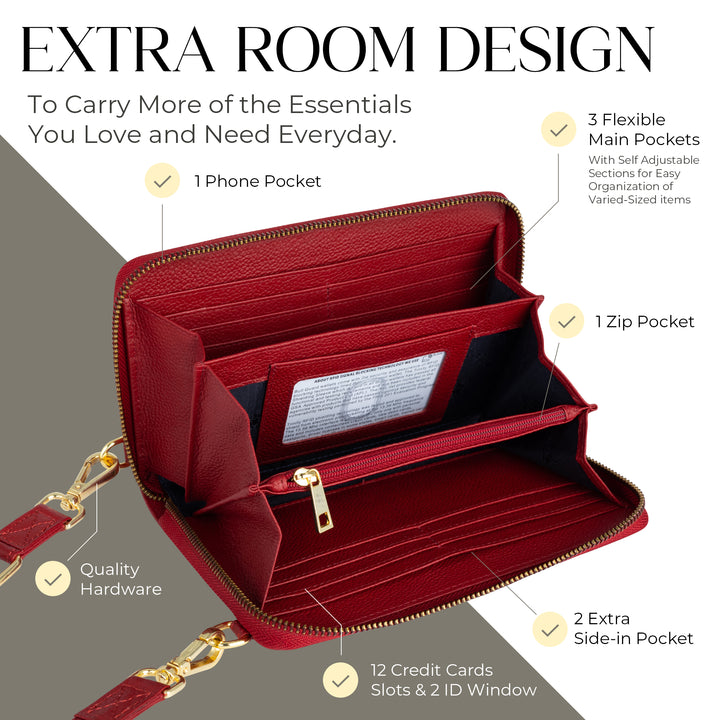 XtraRoom Crossbody Wallet Purse in Red Velvet Bliss Latte