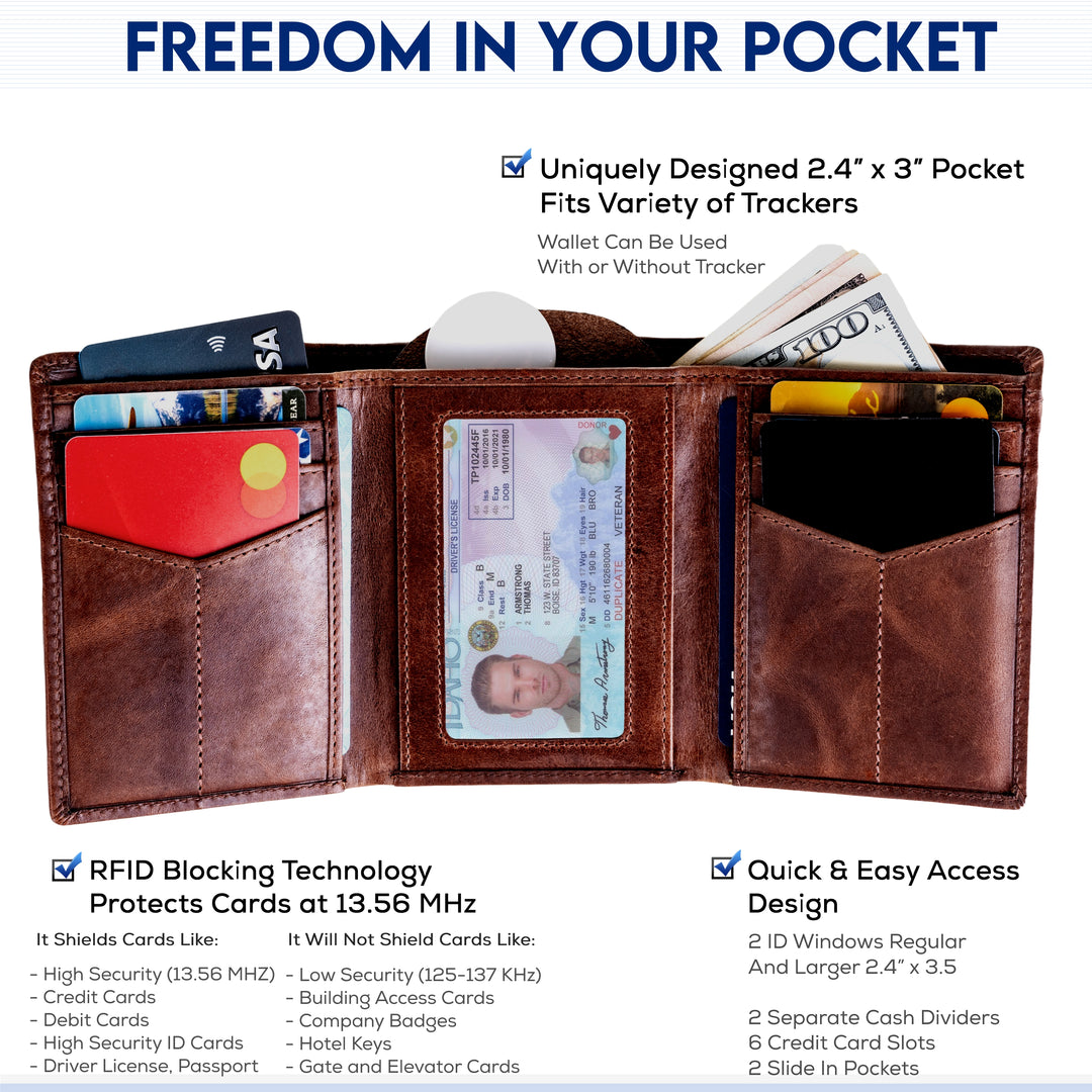 Trifold Freedom Wallet for Men with Air Tag