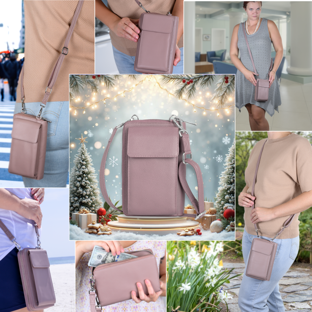 XtraRoom Crossbody Wallet Purse in Nude Pink Velvet Latte