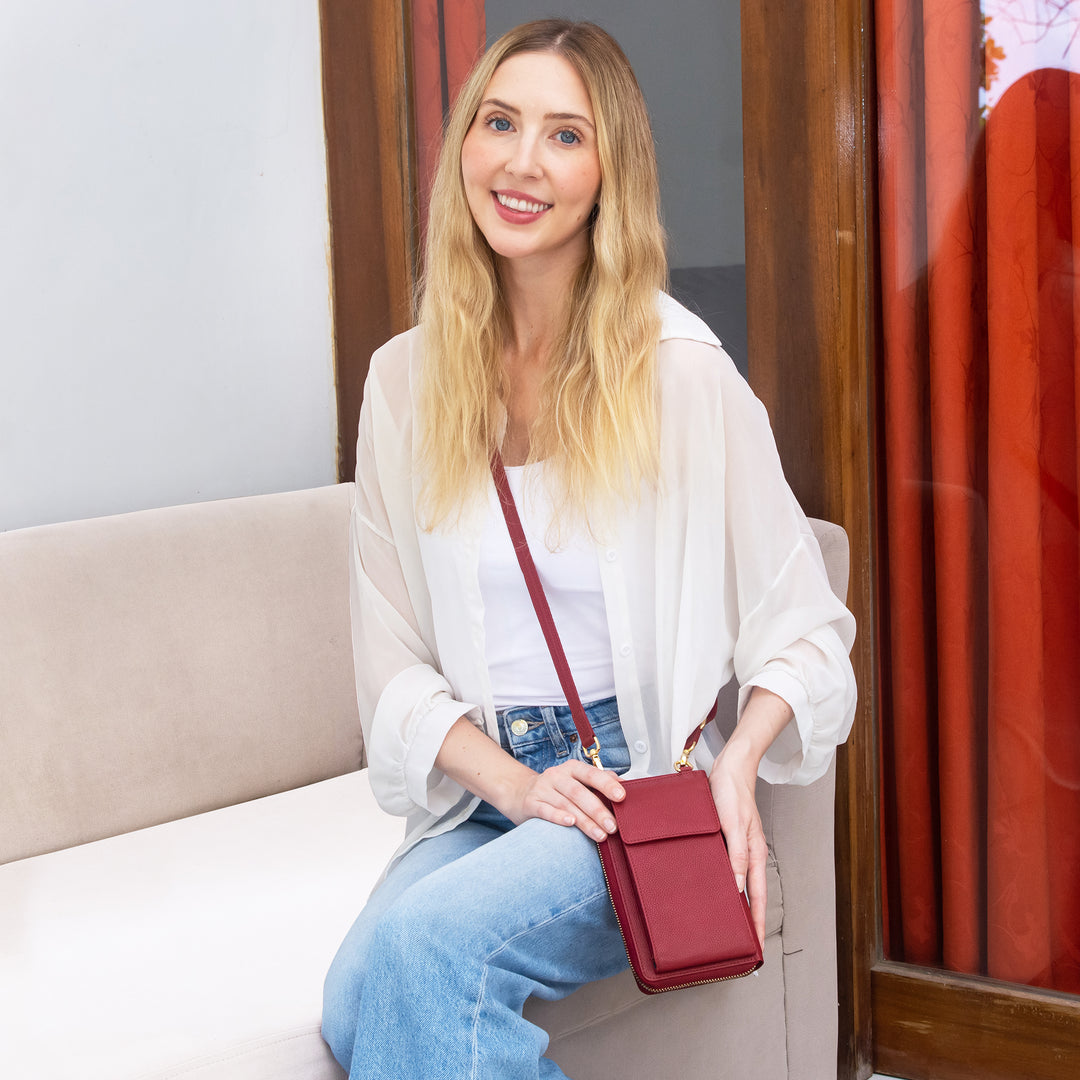 Small Crossbody Wallet Purse in Red Velvet Bliss Latte