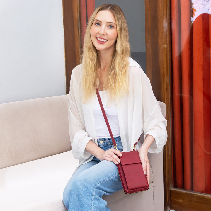 Small Crossbody Wallet Purse in Red Velvet Bliss Latte